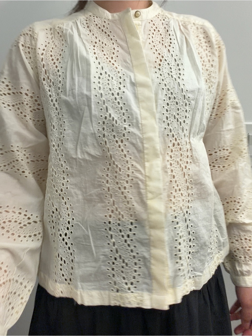 Scotch and Soda Eyelet Cotton Button-Front Blouse - Cream